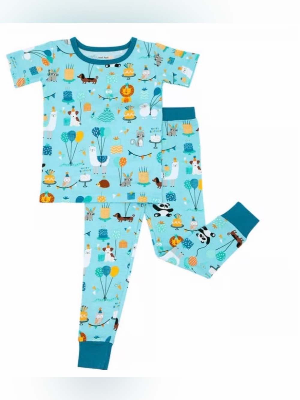 LITTLE SLEEPIES Party Animals Birthday Blue 2 Pc Bamboo Pajama Set - 5-6